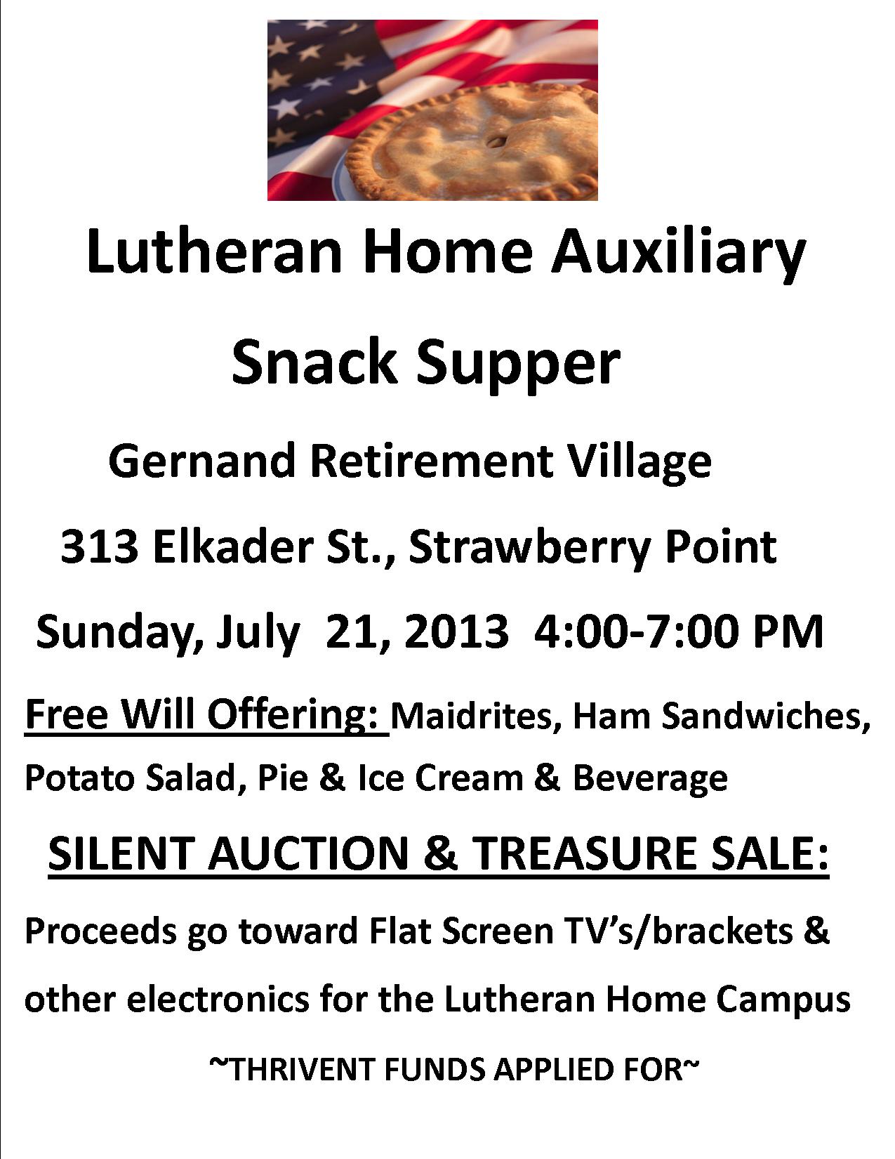 2013 Auxillary Snack Supper and Silent Auction Strawberry Point